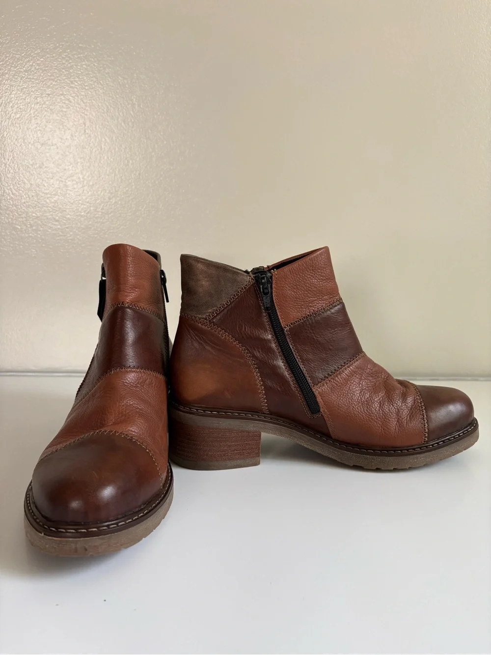 Remonte Aida Multi-Tone Brown Leather Boho Ankle Boots Size 39 US 8